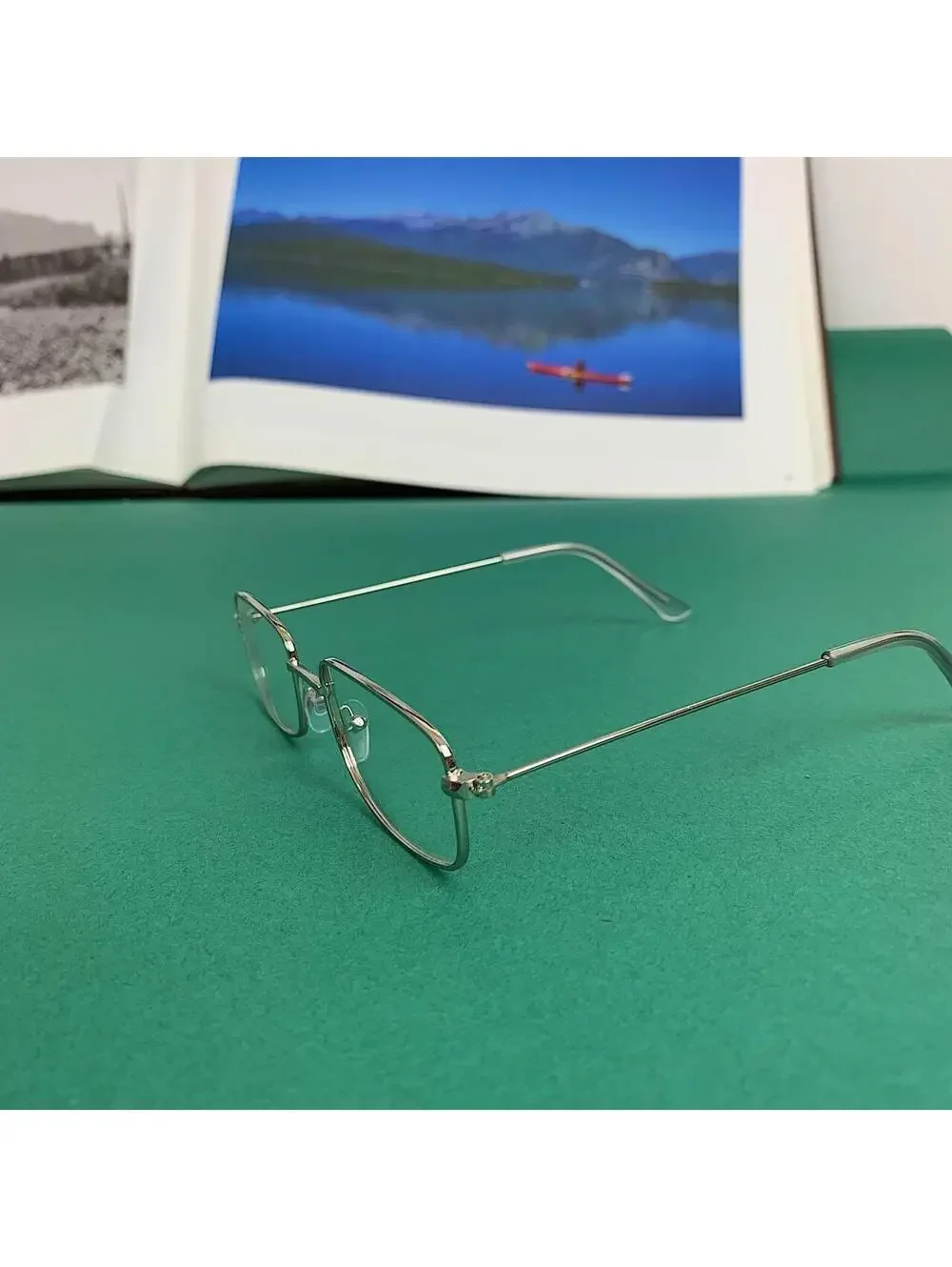 Vintage 2000s style unique Slim Silver Trim Clear Lenses Glasses. Glasses are